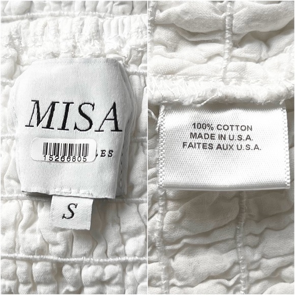 MISA LOS ANGELES Eyelet Flutter Strap‎ Tie Back Square Neck Smocked Crop Top S - Picture 15 of 16